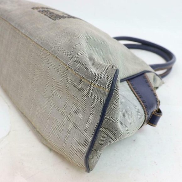 Fendi Du Jour Grommets Blue Zucco Print Calfskin Leather And Canvas Satchel - Picture 8 of 9